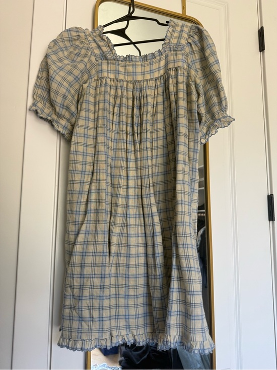 Doen Dresses & Skirts - Doen Cream and Blue Plaid Mini Dress